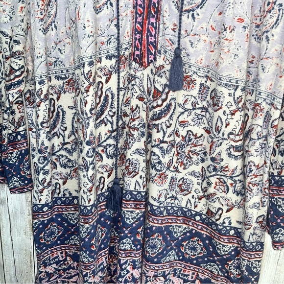 Lucky Brand Purple Boho Tie Neck Peasant Blouse - Picture 2 of 6